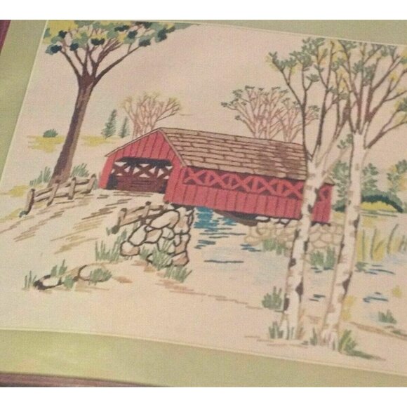 CROSS STITCH KIT Vogart Crafts Covered Bridge Crewel Stitchery Creative Picture - Picture 1 of 5